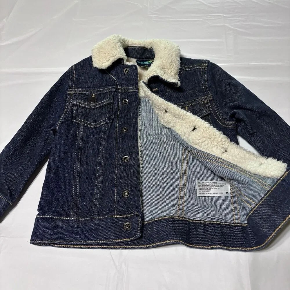 Genuine Kids OshKosh 2T Denim Sherpa Lined Trucker Jacket Blue Toddler Unisex
